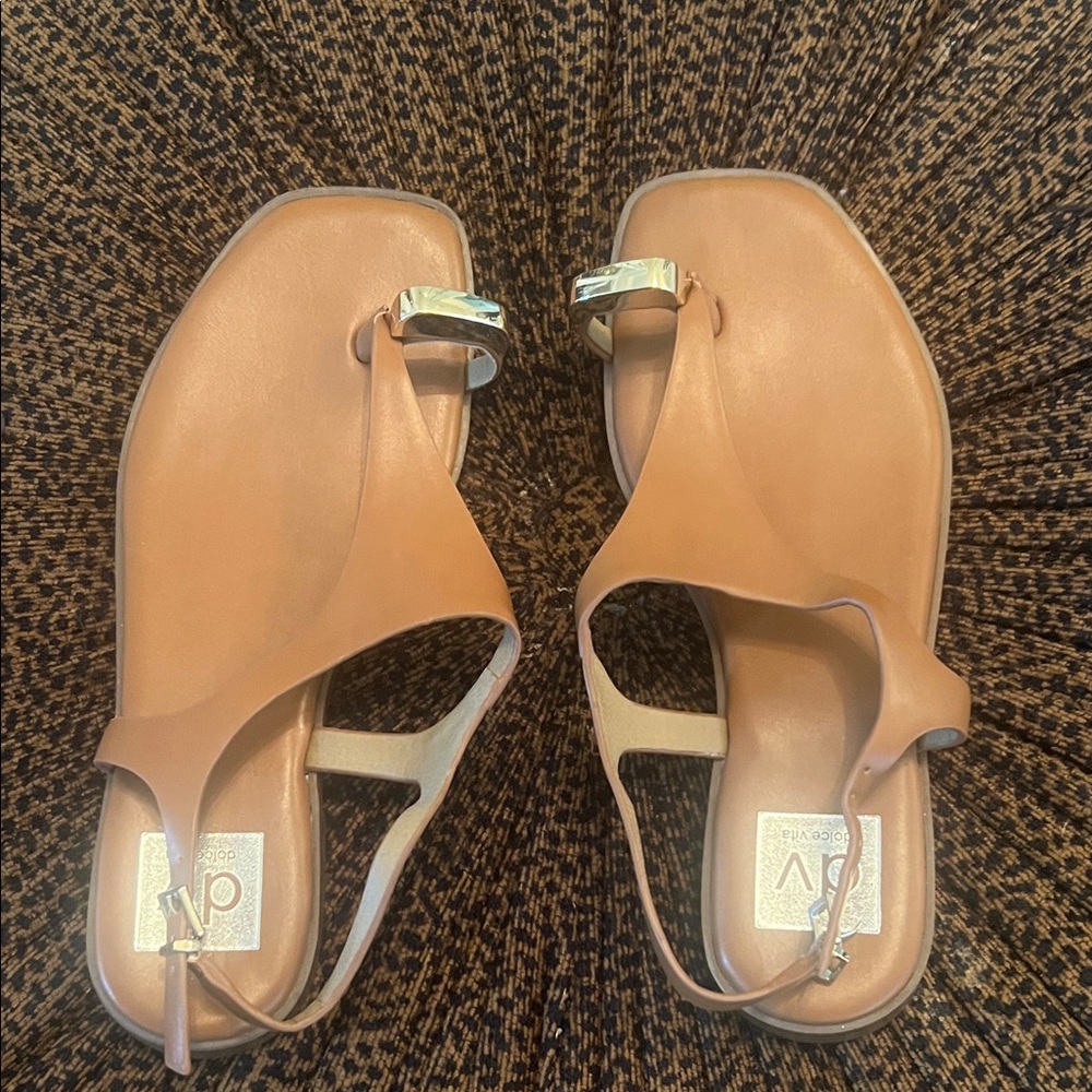 Dolce Vita Tan Leather Toe-Ring Slingback Sandals